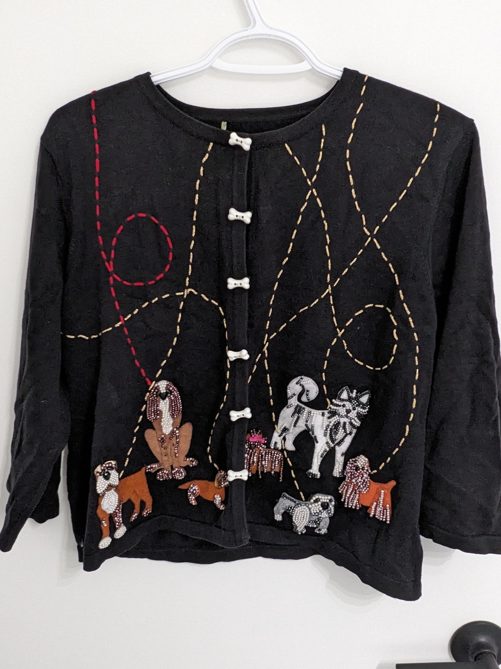 Vintage Women's Dog Embroidered Cardigan Top
